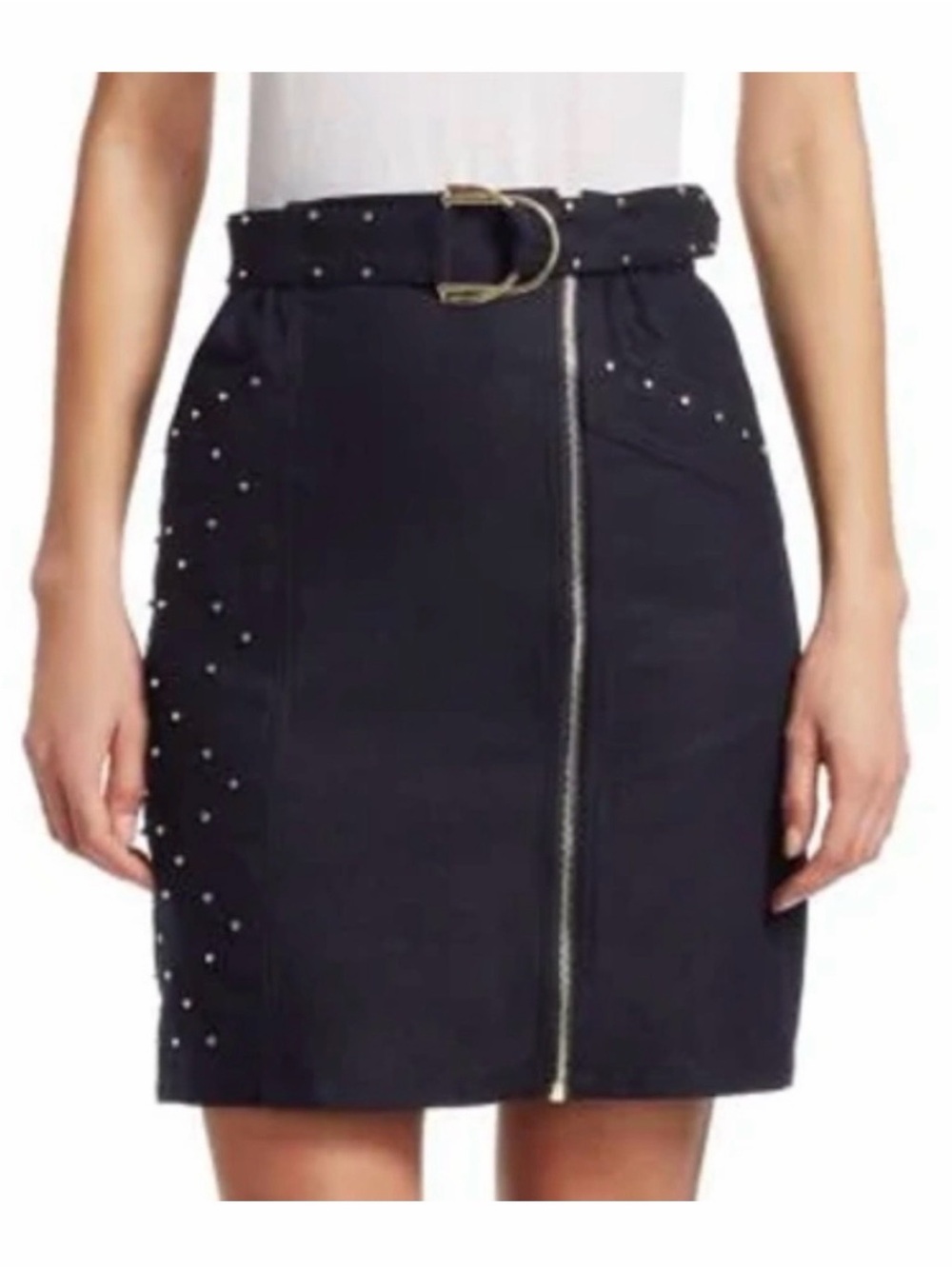 Maje Junta Studded Front-Zip Mini Skirt